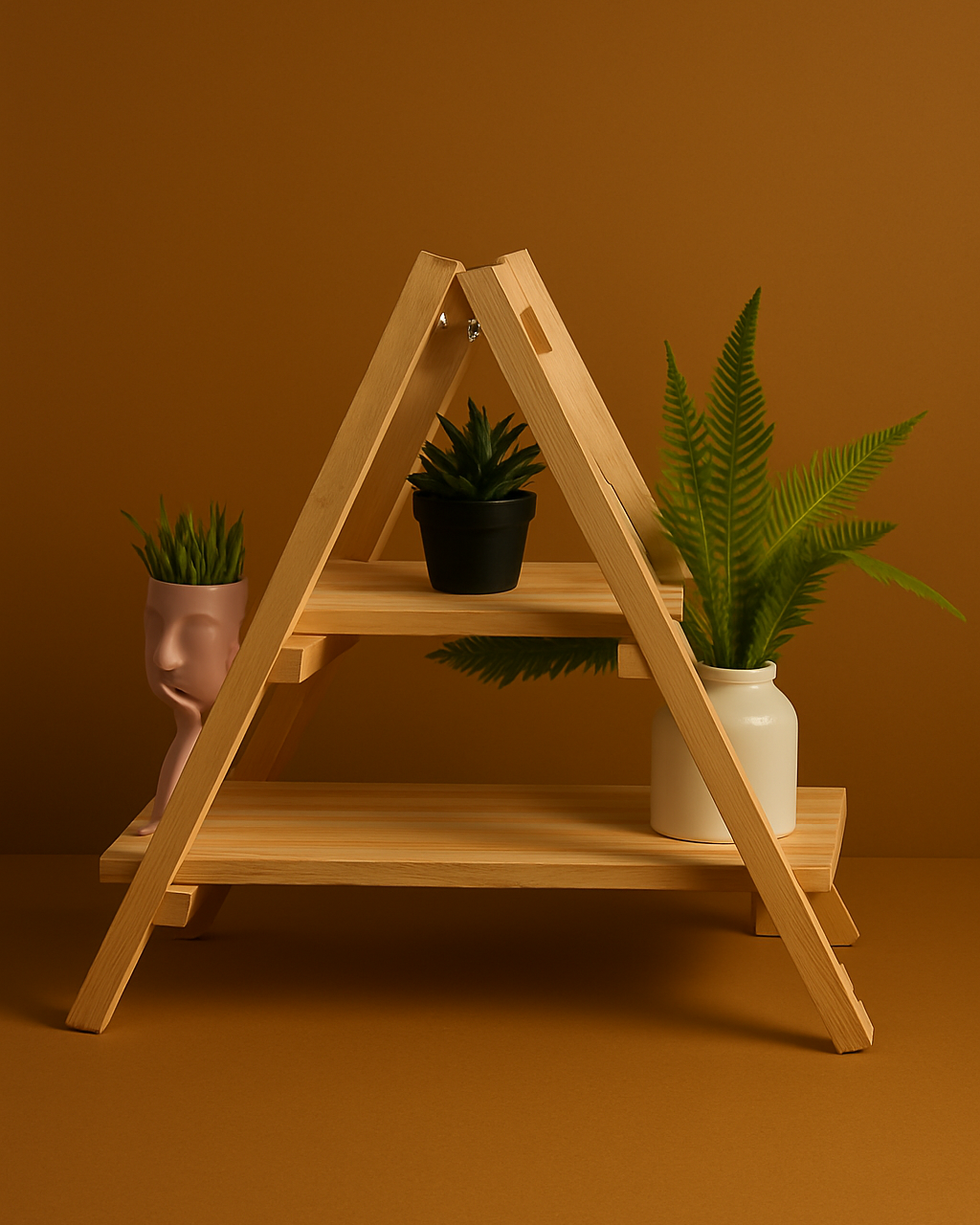 Dekoratif İki Katlı Üçgen Raf-Çiçeklik