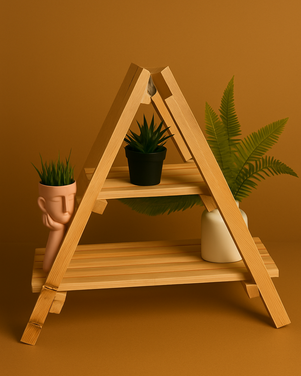 Dekoratif İki Katlı Üçgen Raf-Çiçeklik