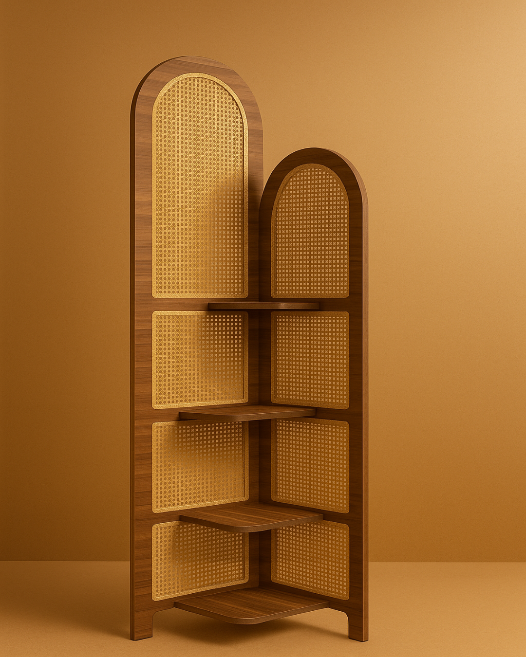 4 Katlı Rattan Köşe Rafı