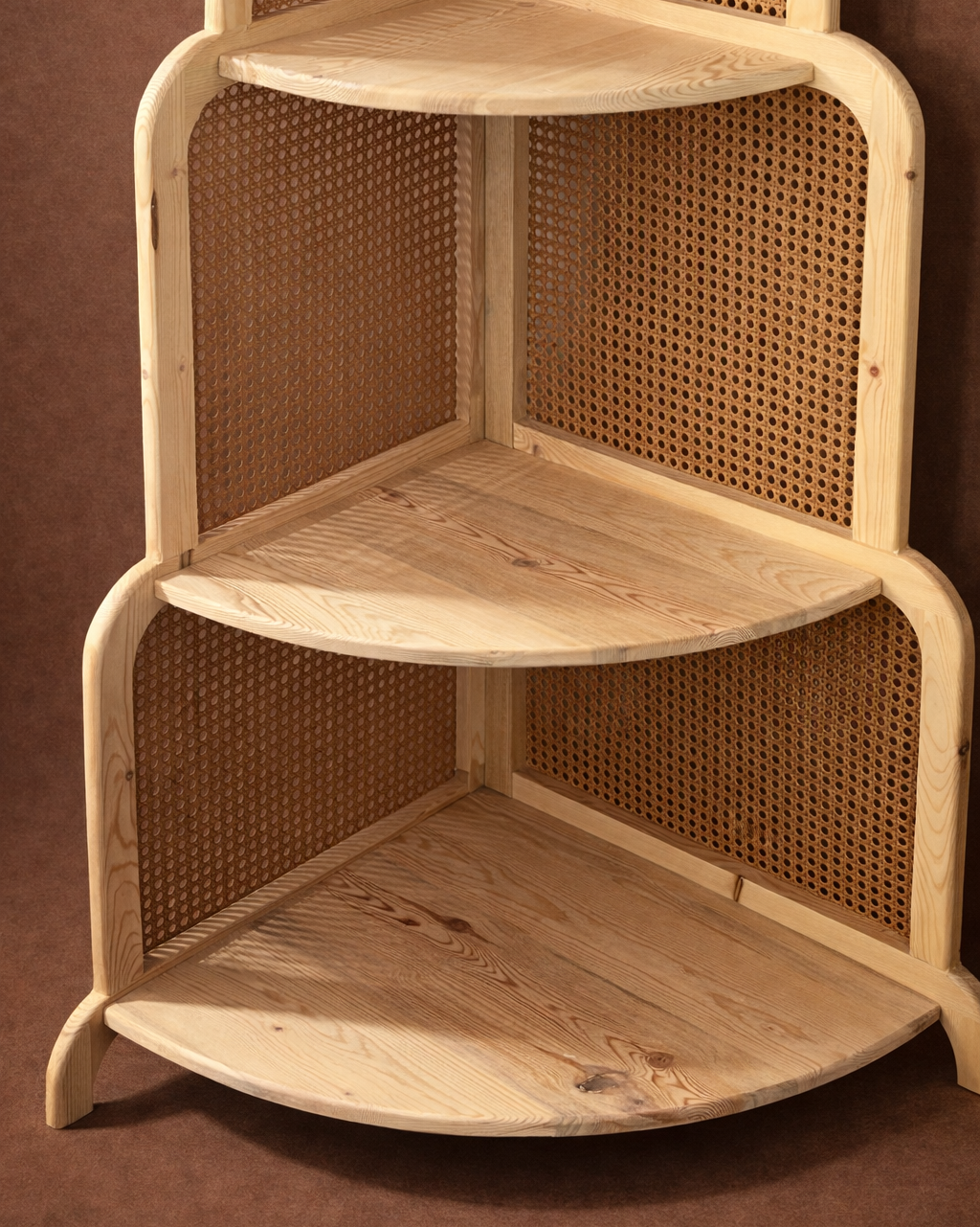 4 Katlı Ahşap Rattan Köşe Rafı